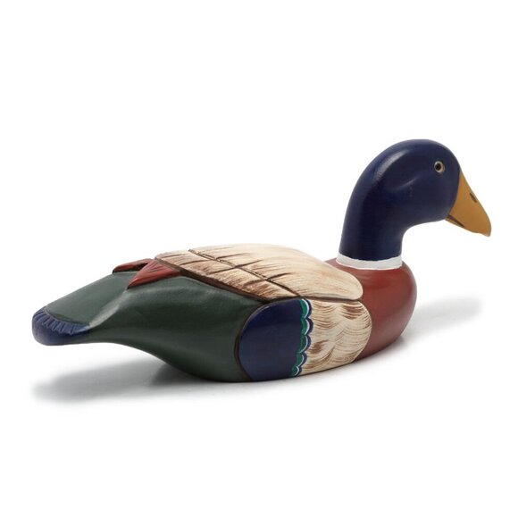 Vintage Wooden Mallard Duck Decoy Bird Handmade 90s Waterfowl Nature Blue Green - Picture 3 of 10